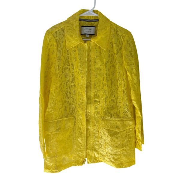 J. Crew Collection Lemon Yellow Coated Lace Jacket Preppy Size Medium - Picture 2 of 10